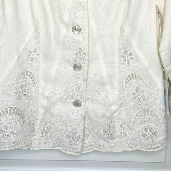 NEW Wms 8 White Linen Blazer Lace Embroidered Formal Elegant Party Easter - Picture 6 of 16